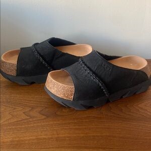 Black UGG Platform Slide Clogs with Cork Footbed